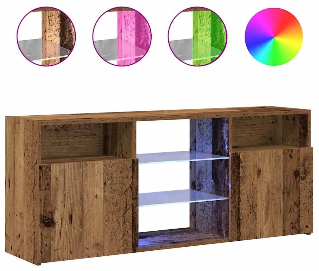 antik fa színű szerelt fa TV-szekrény LED-ekkel 120x30x50 cm