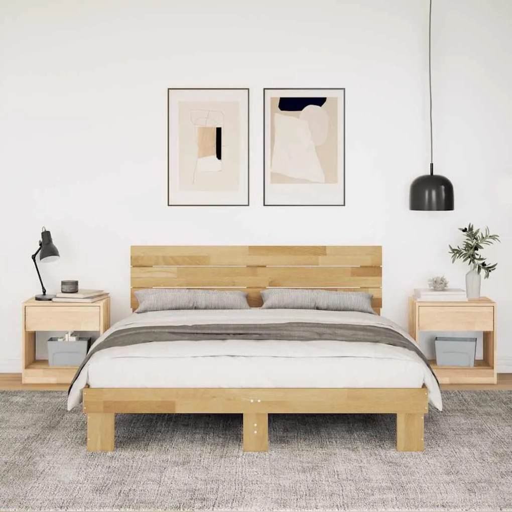 ágykeret fejtámlával matrac nélkül 140x190 cm tömör fa tölgyfa