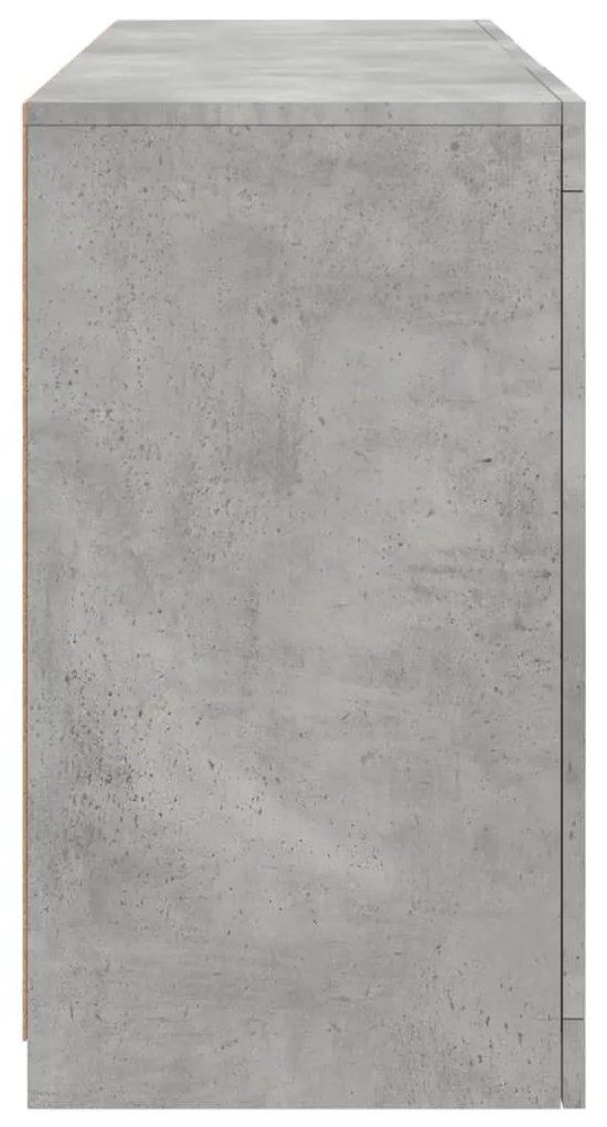betonszürke tálalószekrény LED-világítással 123 x 37 x 67 cm