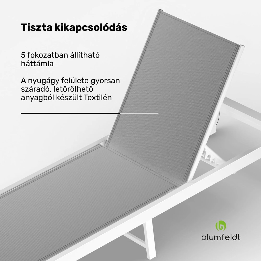 Blumfeldt Lucca Lounge napozóágy, 120 kg teherbírás, 5 fokozat, vízlepergető