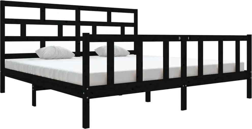 vidaXL fekete tömör fenyőfa ágykeret 200 x 200 cm
