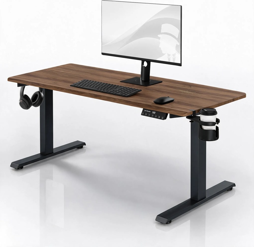 Elektromos íróasztal magasságállítással ergonomikus antracit/dió,1600x800 mm: ARIA