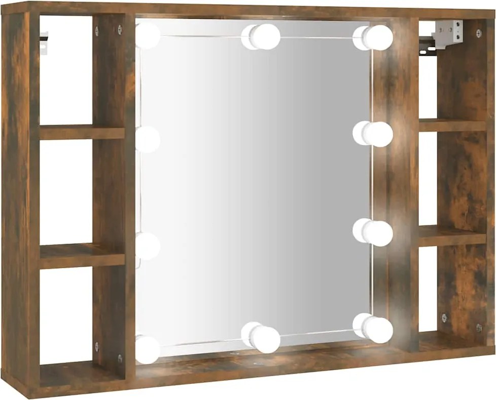 vidaXL füstös tölgy színű tükrös szekrény LED-ekkel 76 x 15 x 55 cm