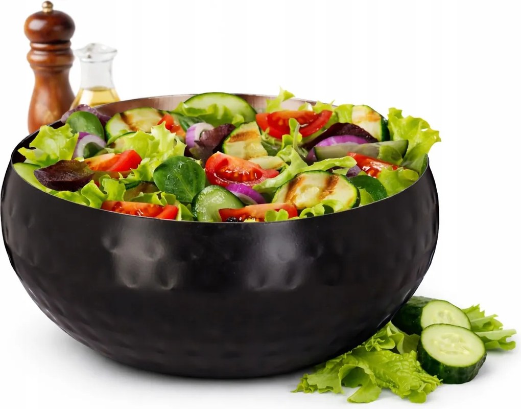 Saláta tál Fekete Rozsdamentes acél Nagy Elegáns Modern Arany