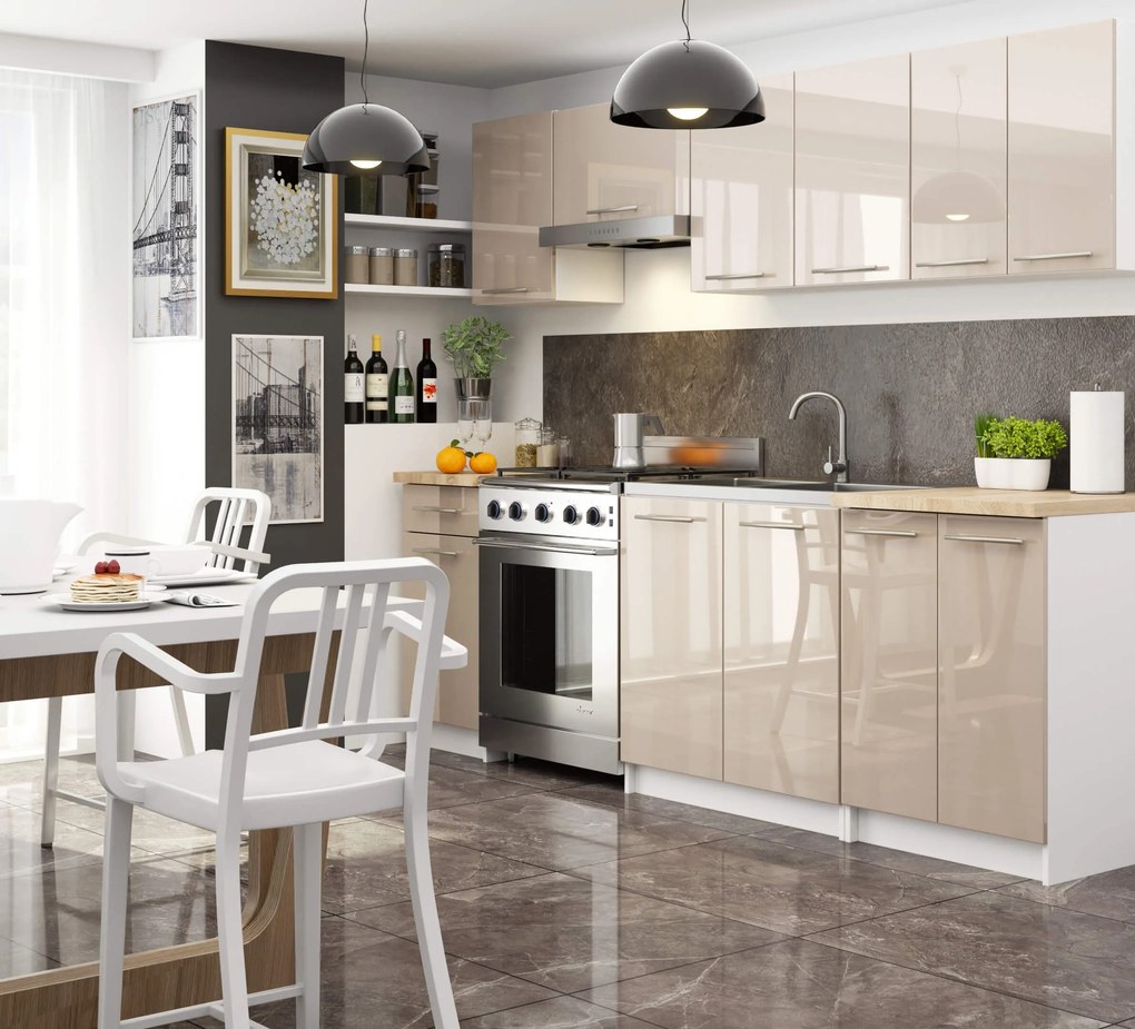 Alsó konyhaszekrény Ozara S60 3SZ (fehér + fényes cappuccino). Akció -15%. 1071116
