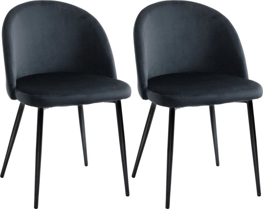 HOMCOM 2 darabos fekete bársonyos skandináv étkezőszék, letört fém lábakkal nappaliba és étkezőbe | Aosom