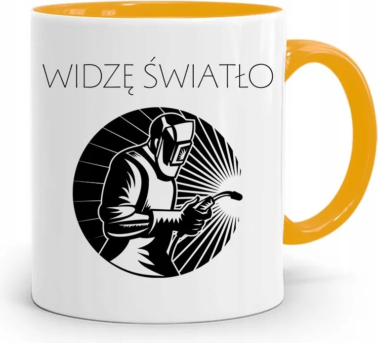 Sárga Bögre Ajándék Hegesztőnek Látom A Fényt fényképes nyomtatással