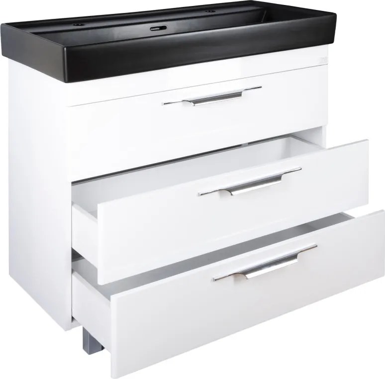 TMP TRIO 100D álló fürdőszobabútor - CeraStyle SHARP FEKETE DUPLA csaplyukas mosdóval - 100 x 48 cm