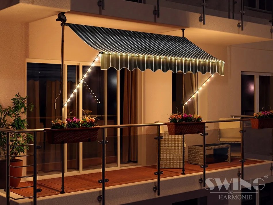 Led-es Erkélyszorító Napellenző 200cm Antracit/krém