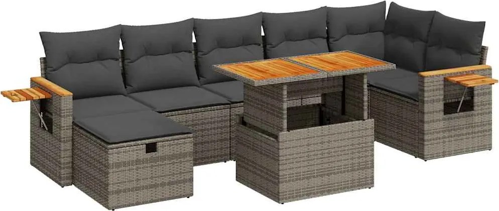 vidaXL 5 részes szürke polyrattan kerti ülőgarnitúra párnákkal