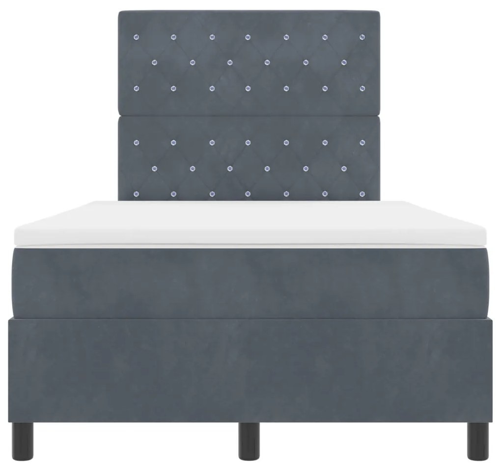 Boxspring Ágy Matracal Sötétszürke Kis Kétszemélyes Párnázott