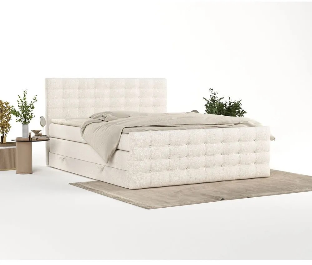 Krémszínű ágyneműtartós boxspring ágy 200x200 cm Blend – Maison de Rêve