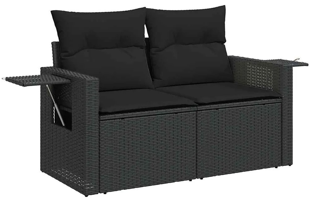 10 részes fekete polyrattan kerti ülőgarnitúra párnákkal