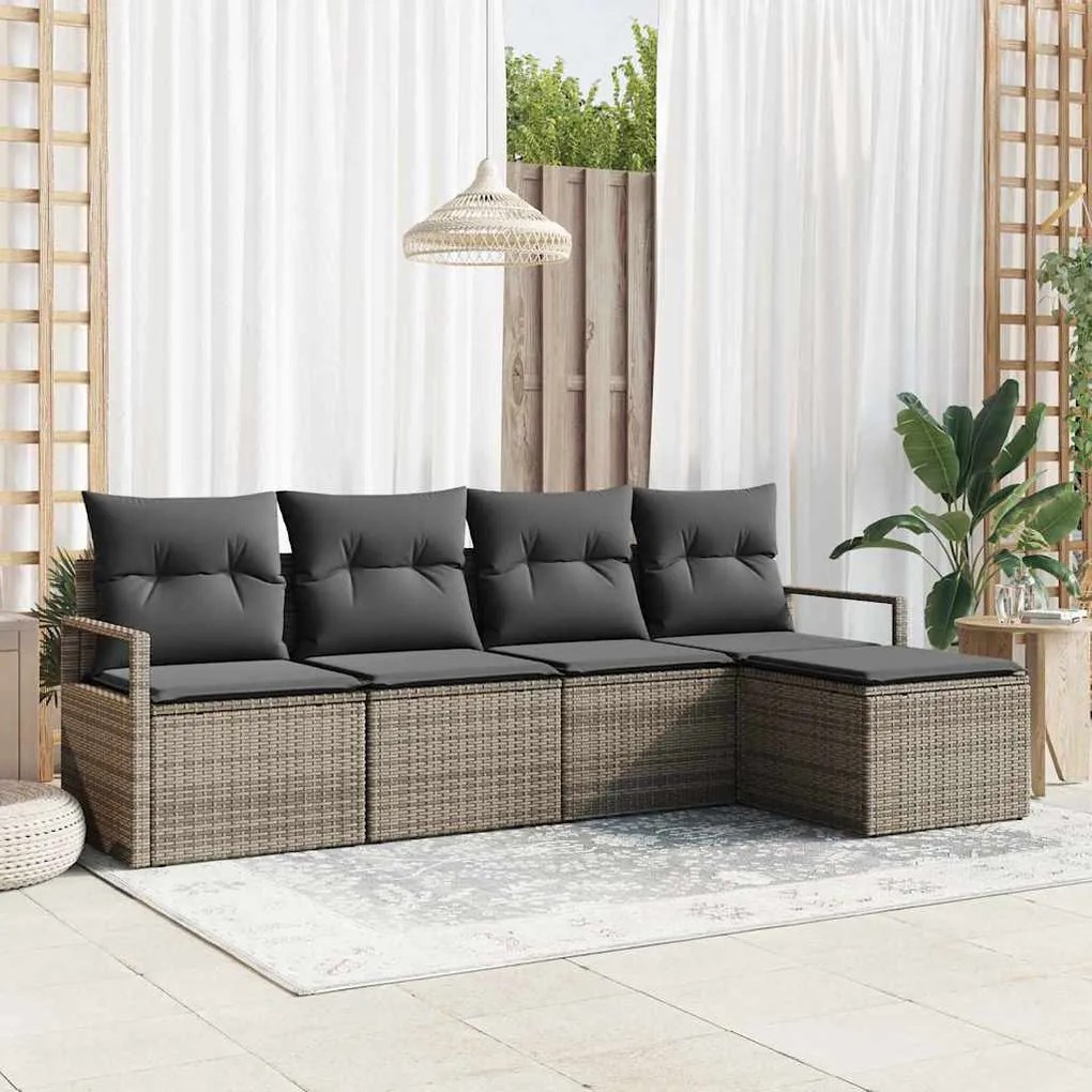 Kerti Kanapé Szett 5 pcs Szürke Poli rattan, porfestett acél