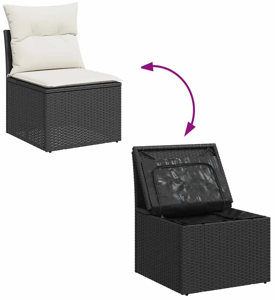 vidaXL 9 részes fekete polyrattan akácfa kerti ülőgarnitúra párnákkal