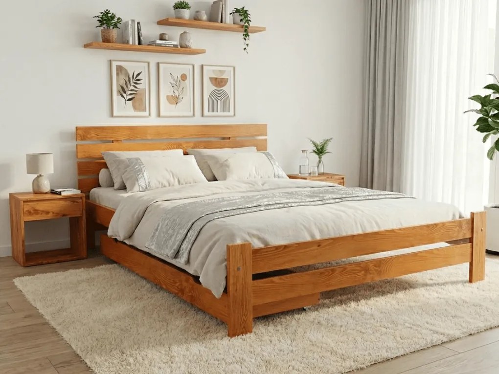 PARIS magasított ágy 140x200 cm, égerfa Ágyrács: Léces ágyrács, Matrac: Coco Maxi 20 cm matrac