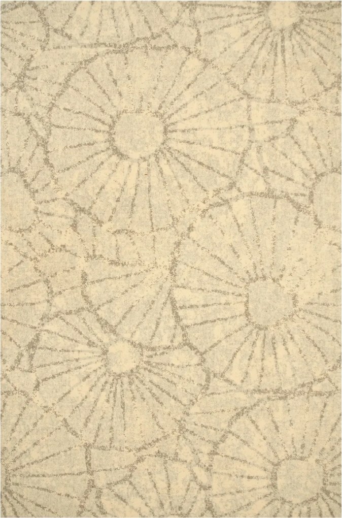133x190 cm Virágmintás Gyapjú Szőnyeg Krémszürke
