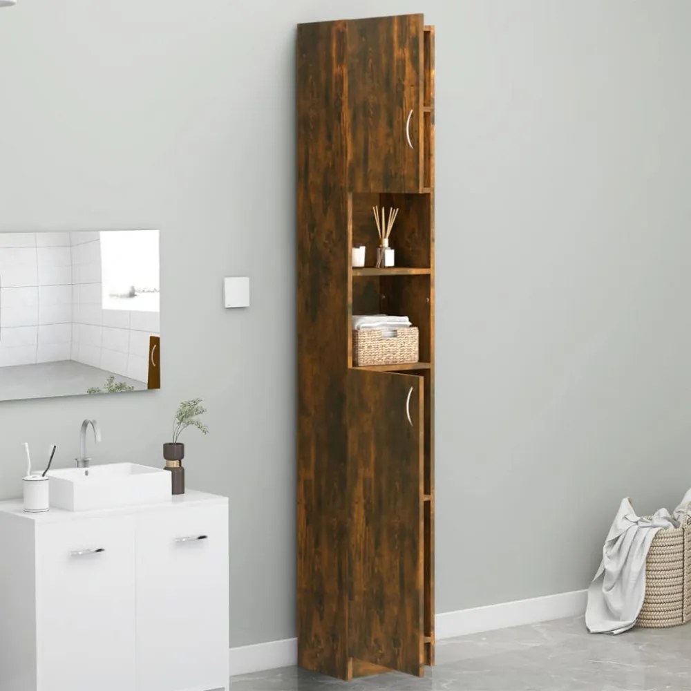 füstös tölgy színű szerelt fa fürdőszobaszekrény 32x25,5x190 cm