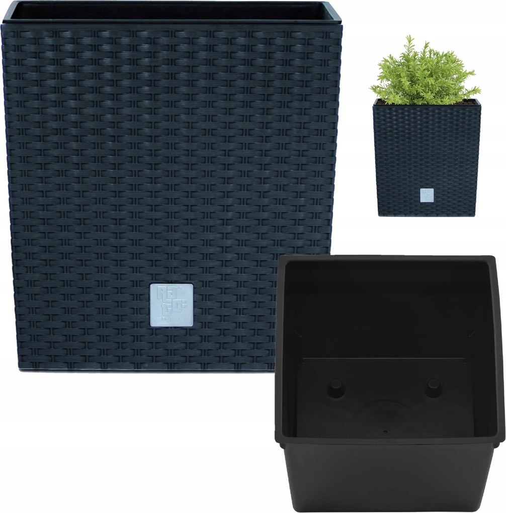 Virágtartó Rato Low Fedő Nagy Négyzet Alakú Rattan Klasszikus Betéttel