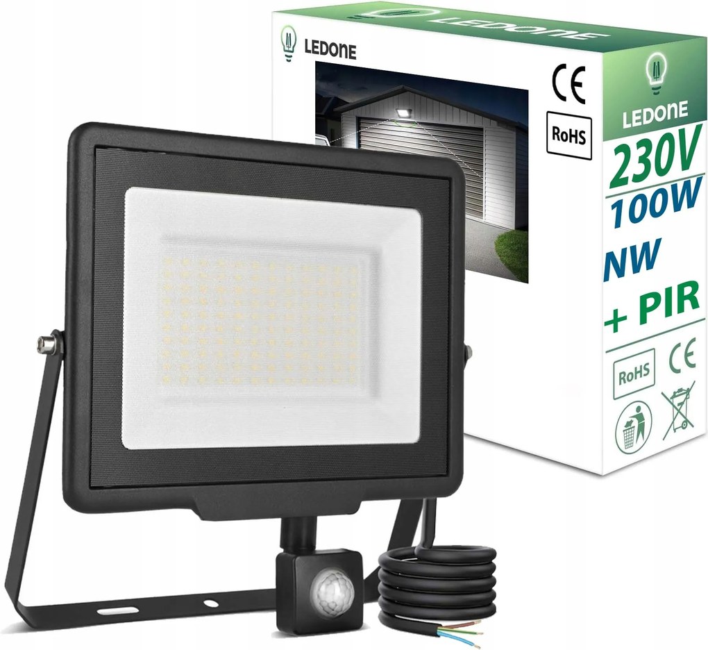 Halogén fényvető Led lámpa 100W mozgásérzékelő Pir Semleges szín sl