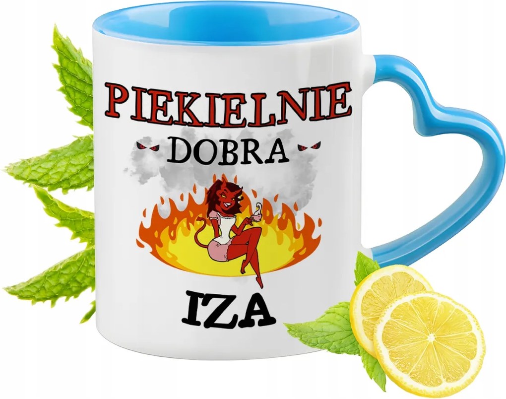 Iza Kék Bögre Szív Alakú Füllel Ajándék Nyomtatott