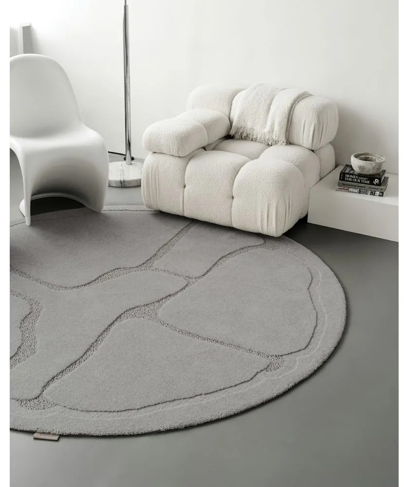 Szürke gyapjú kerek szőnyeg ø 200 cm Morphic Organica – Agnella