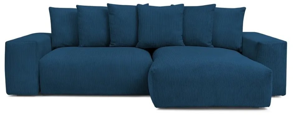 Kék kordbársony kinyitható-tárolóhelyes sarokkanapé Voltaire – Bobochic Paris