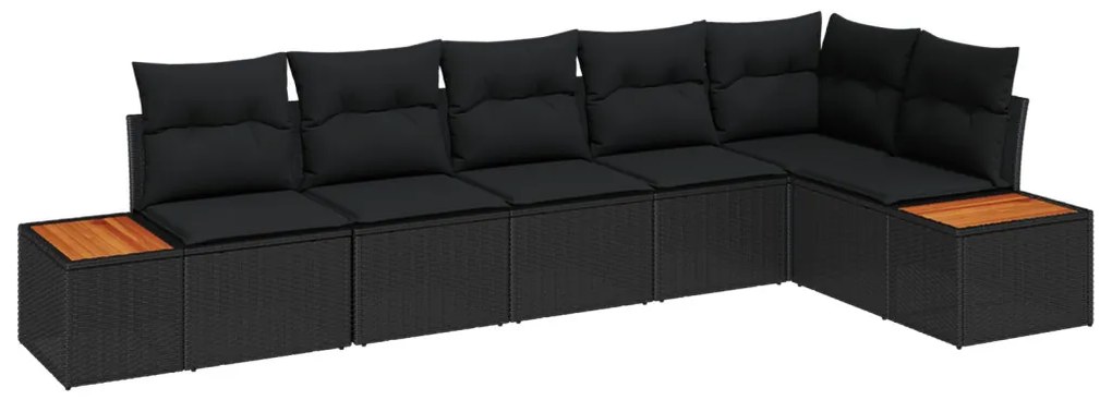 6 darabos kert kanapé szett párnákkal, fekete poli rattan akáccal
