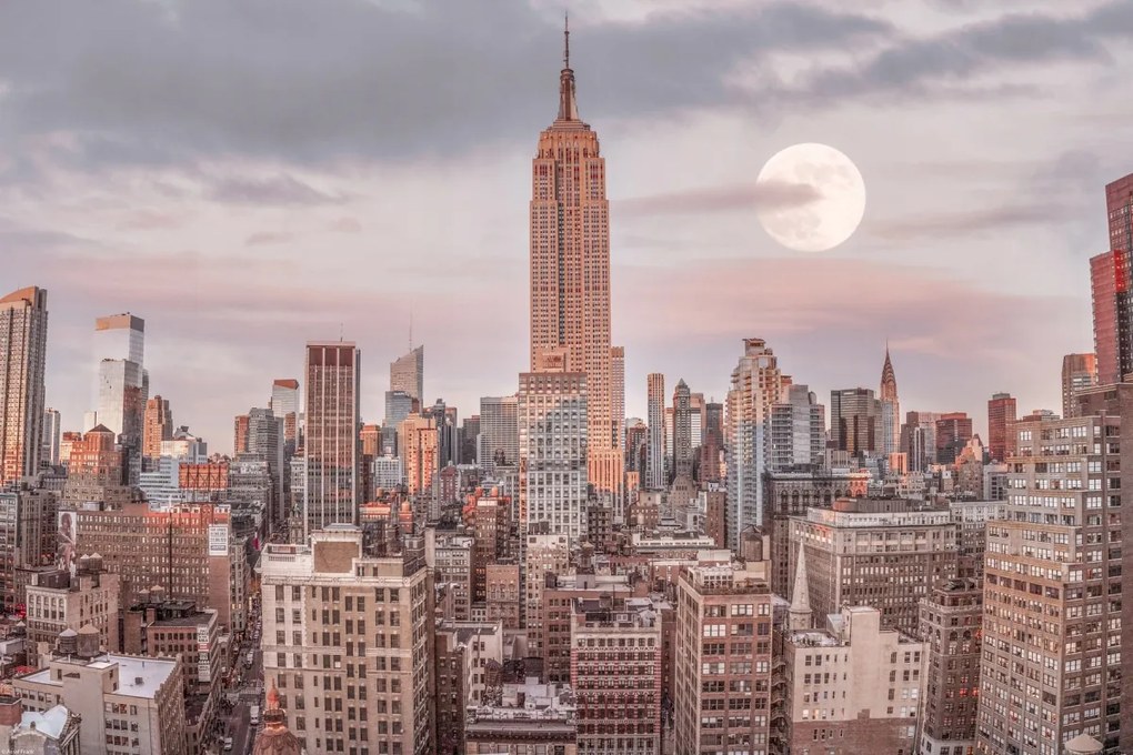 Poszter 60x40cm Empire State Building Manhattan panorámával New York, Ass