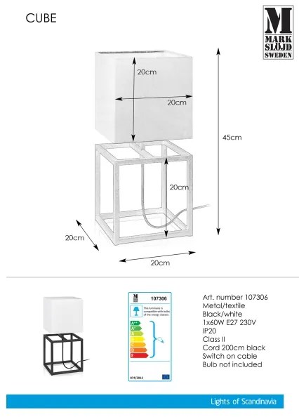 Markslöjd 107306 - Asztali lámpa CUBE 1xE27/60W/230V