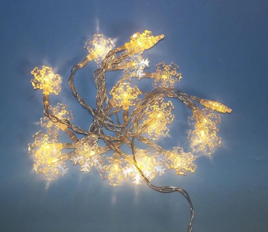 NEXOS Karácsonyi fénylánc hópehely meleg fehér 20 LED