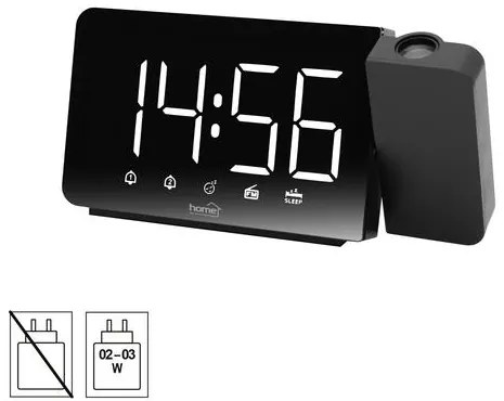Home LTCRP03 rádiós LED ébresztőóra projektorral, változtatható fényerő, körbe forgatható vetítési pozíció, két ébresztési idő, FM rádió, bip-bip vagy rádiós ébresztés