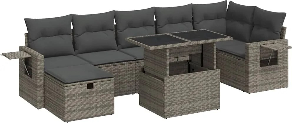 vidaXL 8 részes szürke polyrattan kerti ülőgarnitúra párnákkal