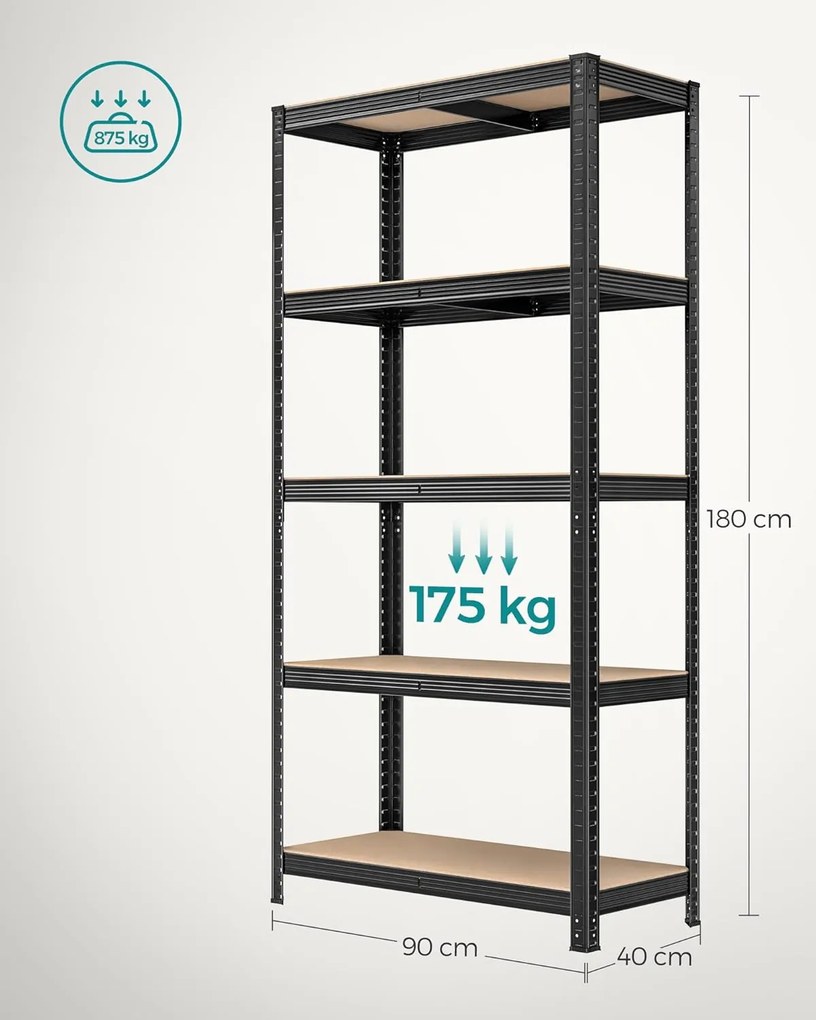 Acél polcrendszer 2 db-os, 180x90x40 cm, fekete