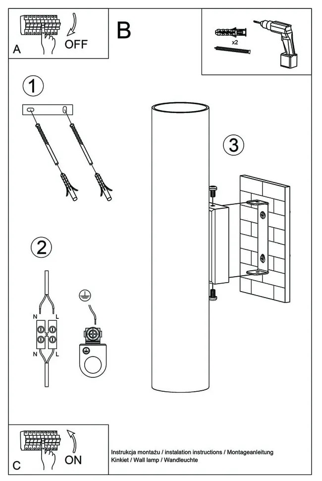 Castro II fekete falilámpa - Sollux