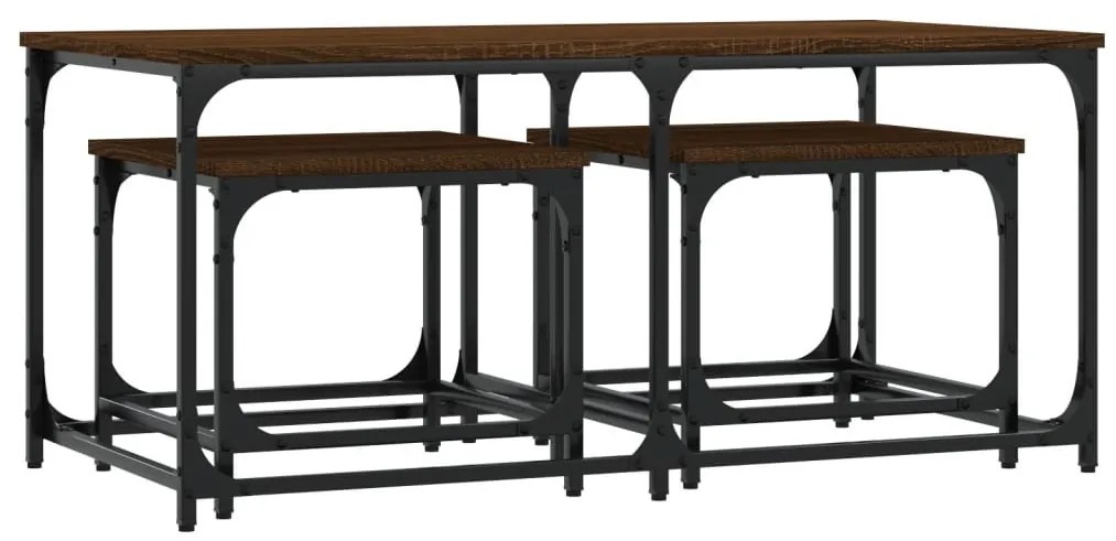 vidaXL 3 db barna tölgyszínű szerelt fa rakásolható dohányzóasztal