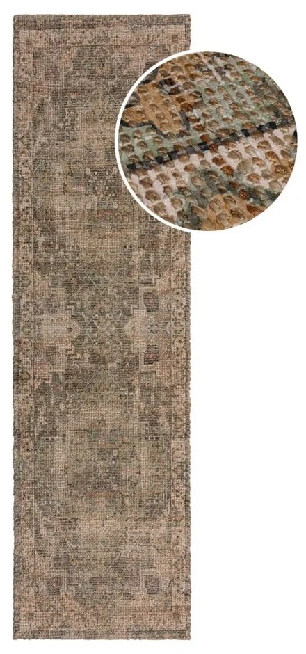 Khaki kézi szövésű jutakeverék futószőnyeg 60x230 cm Selena Jute Traditional – Flair Rugs