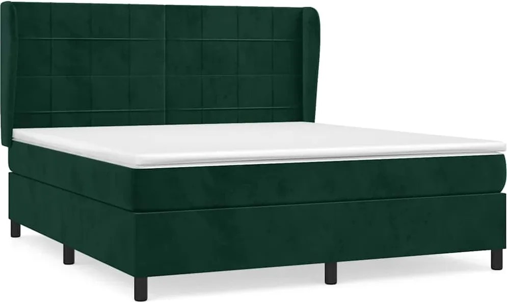 vidaXL sötétzöld bársony rugós ágy matraccal 160x200 cm