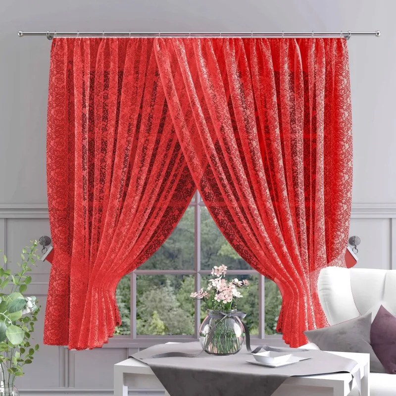 Modern jacquard függöny méteráru csipke piros 120 cm