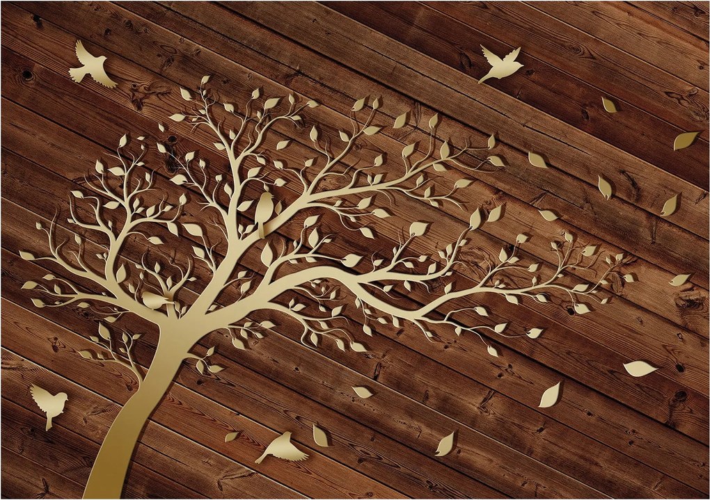 Fotótapéta Arany Fa Madarak Levelek Elegancia Fa Természet 250x175 +ragasztó