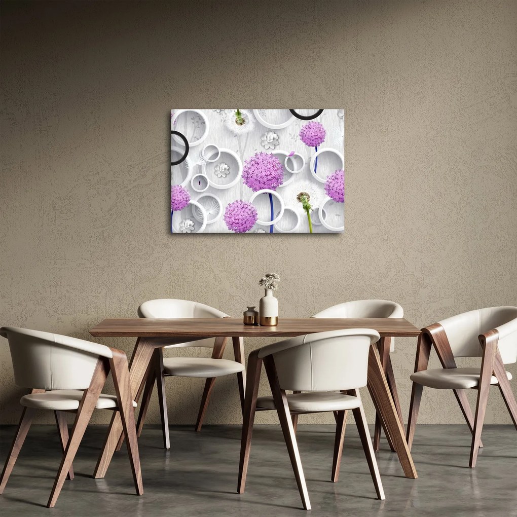 Kép a 3D absztrakció körökkel és virágokkal (70x50 cm)