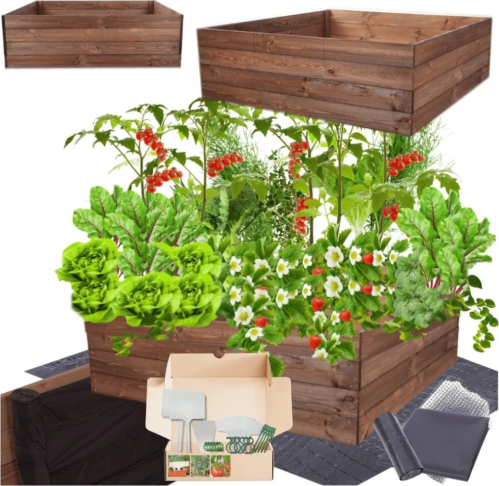 Fa virágtartó zöldséges ágyás magasított láda 36x100x100