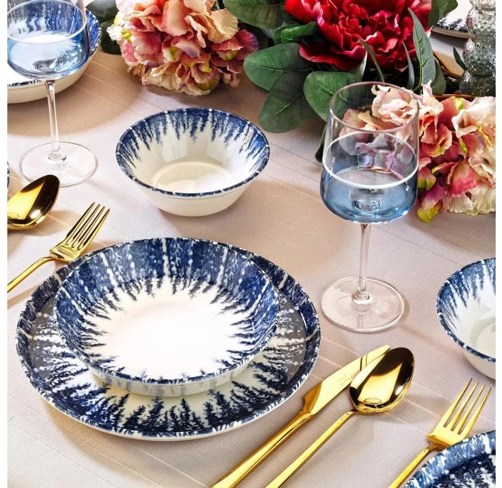 12 részes porcelán étkészlet, fehér/kék