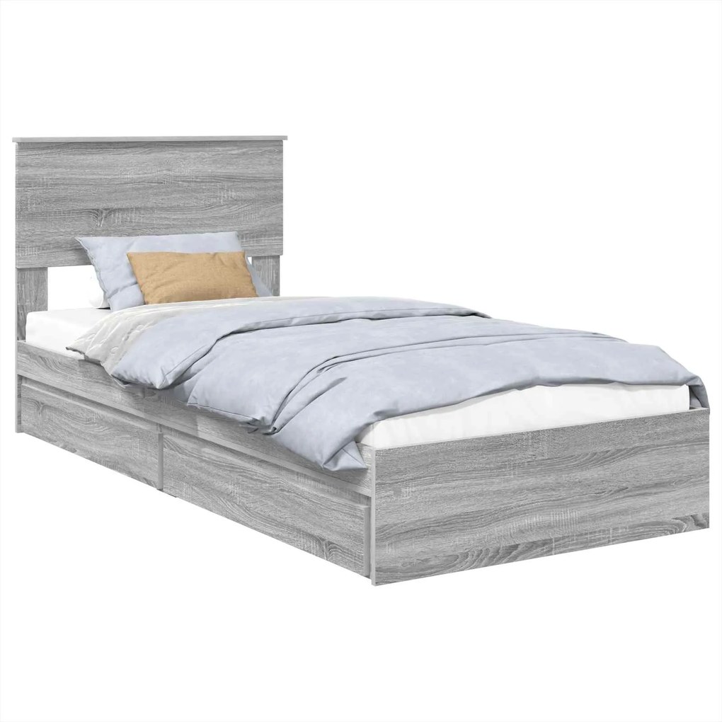 vidaXL Tárolós Ágy fejtámlával Szürke Sonoma 90 x 190 cm Faanyag