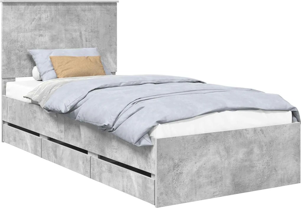 vidaXL Ágykeret fiókkal tárolóval Beton Szürke 90 x 190 cm Mérnöki Fa
