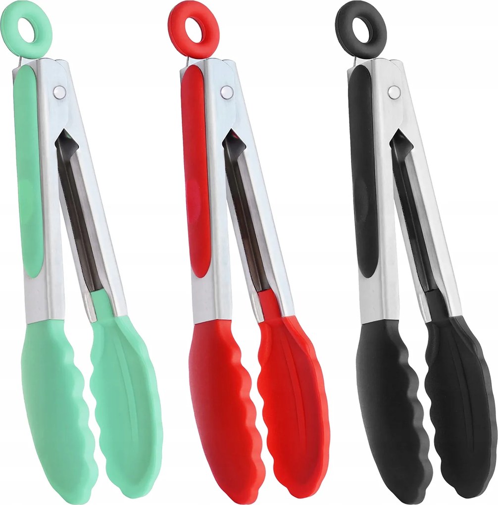 3X Konyhai Fogó szilikon húshoz rozsdamentes acél hosszú 27 cm