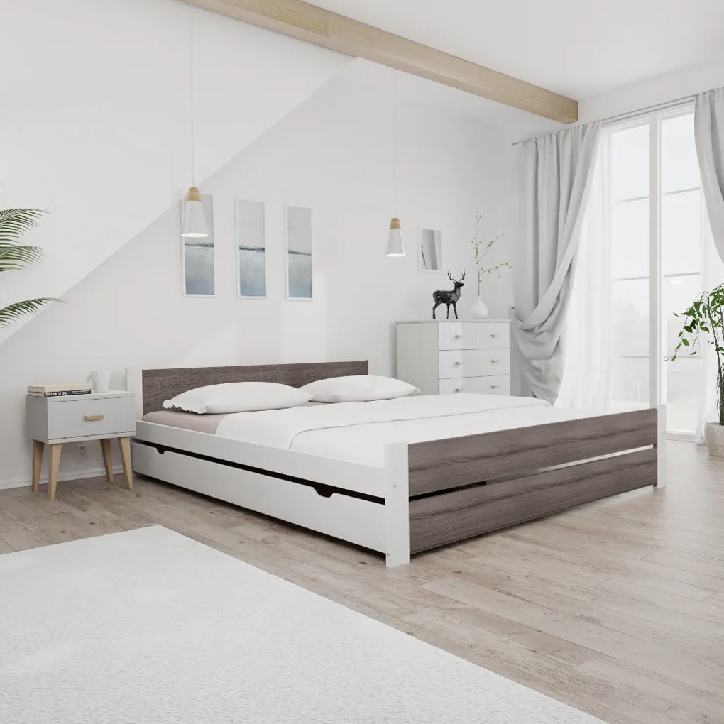 Ágy IKAROS DOUBLE 180 x 200 cm, fehér/szarvasgomba tölgy Matrac: Matrace Sommera 18 cm, Ágyrács: Lamellás ágyráccsal
