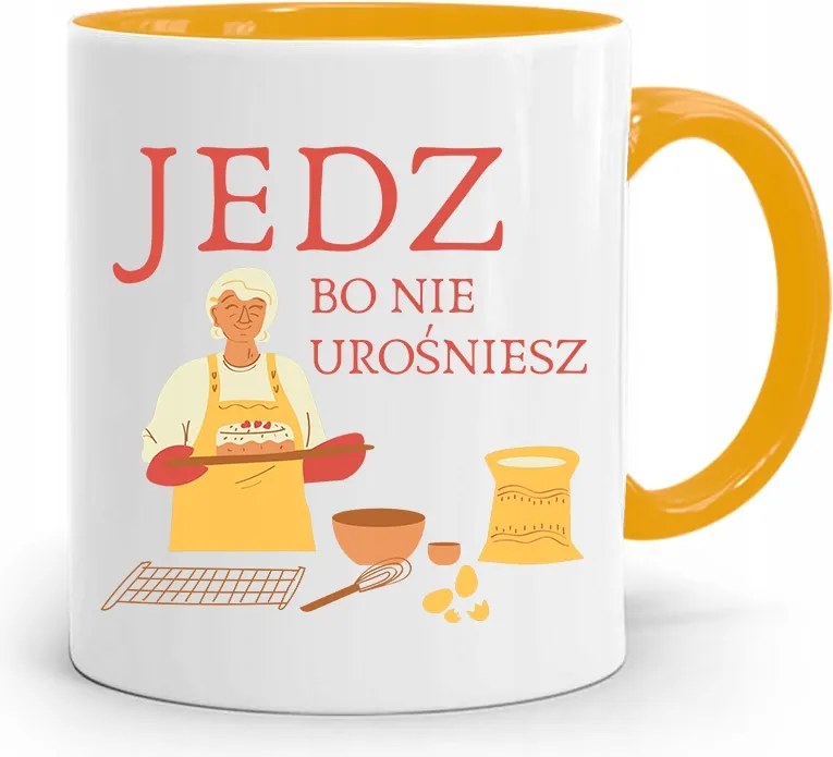 Sárga Bögre Nagymama Napja Egyél, Mert Nem Fogsz Megnőni fényképes nyomattal