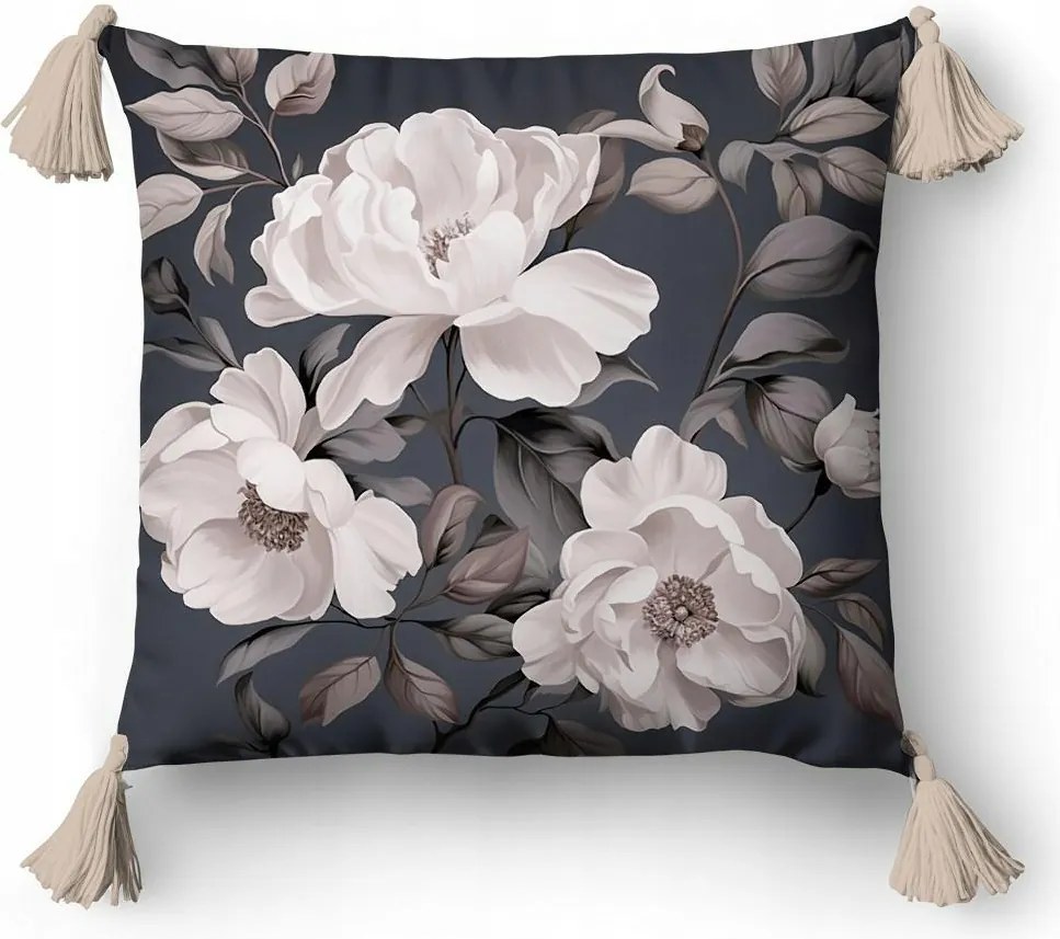 Párnahuzat 45x45 5387 A grafit bézs krémszínű virágok Panama 58