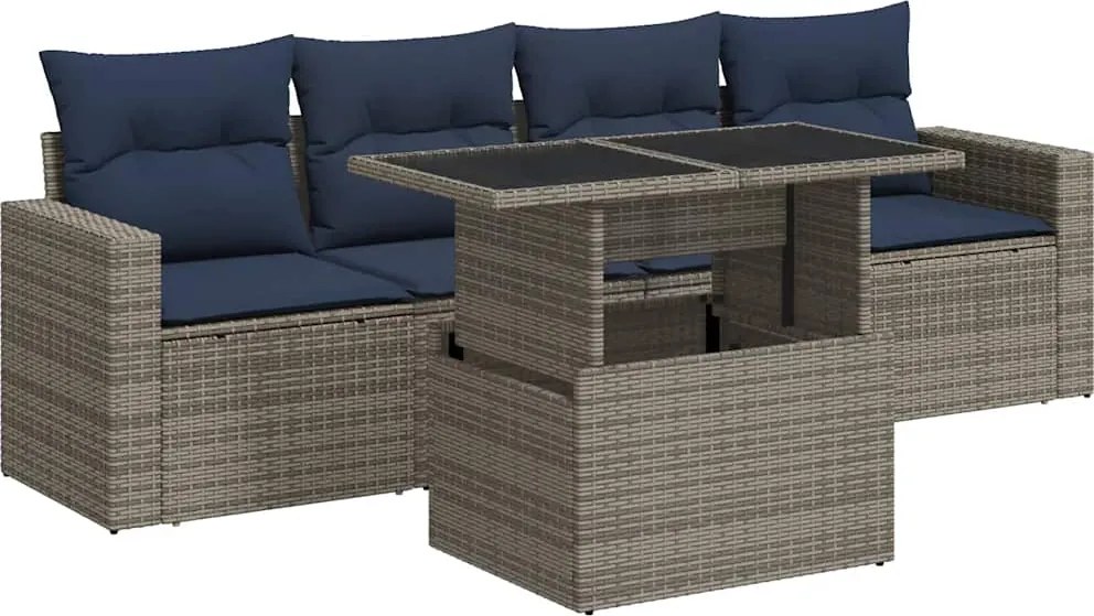 vidaXL 5 részes szürke polyrattan akácfa kerti ülőgarnitúra párnákkal